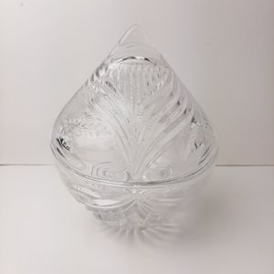 🍒 Vintage Floral Pattern Crystal Clear Candy Dish Bowl Box w/ Lid